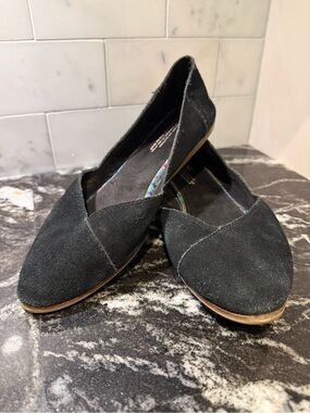 TOMS Black Suede Pointed Toe Flats